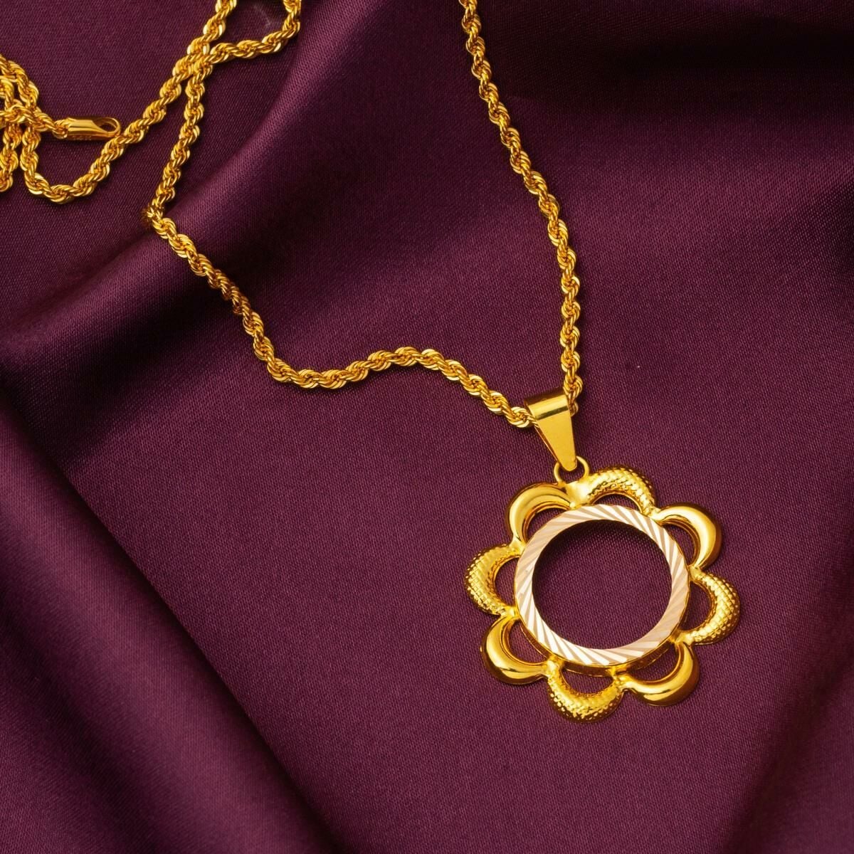 14K Yellow Gold Flower Half Gold Bezel-Set Necklace