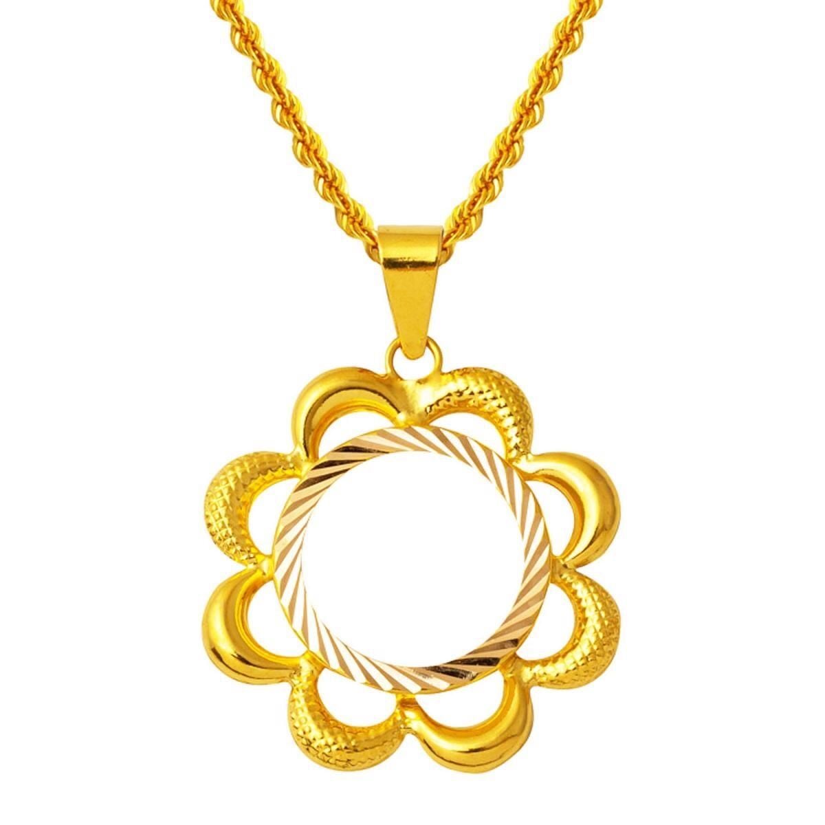 14K Yellow Gold Flower Half Gold Bezel-Set Necklace