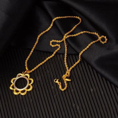 14K Yellow Gold Flower Half Gold Bezel-Set Necklace