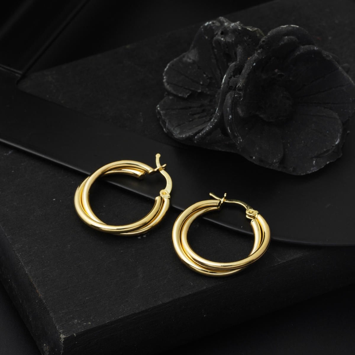 14K Yellow Gold Double Hoop Earrings