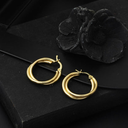 14K Yellow Gold Double Hoop Earrings