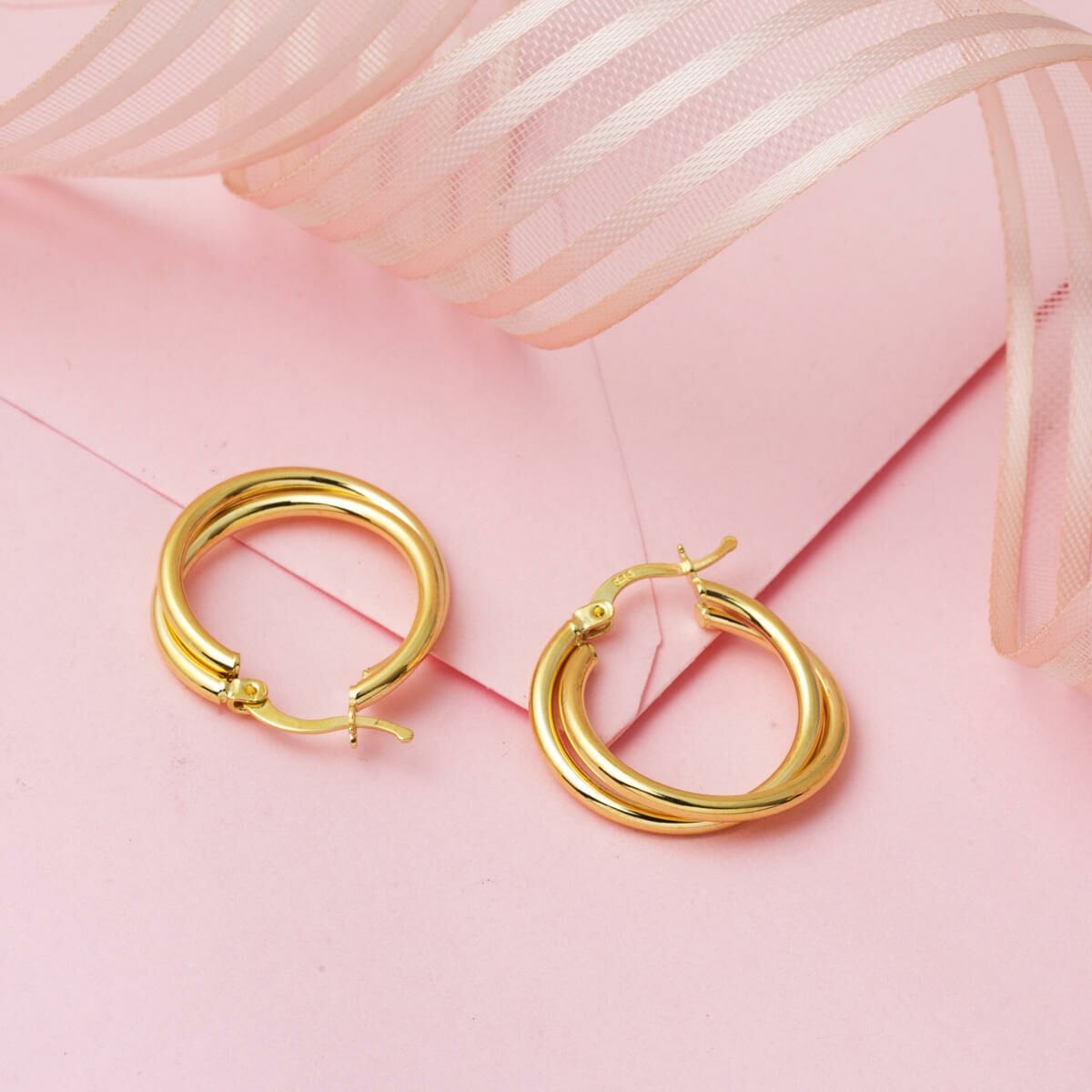 14K Yellow Gold Double Hoop Earrings