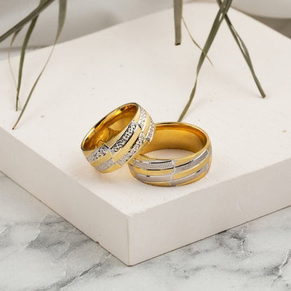 14K Yellow Gold Double Colored Wedding Band Set (8 g)