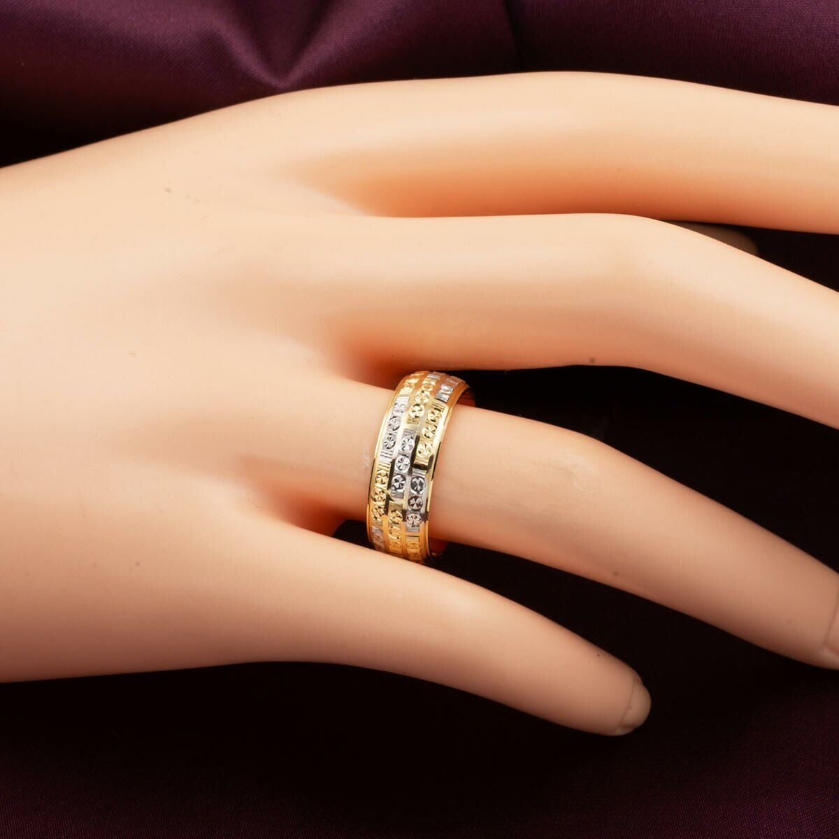 14K Yellow Gold Double Colored Wedding Band Set