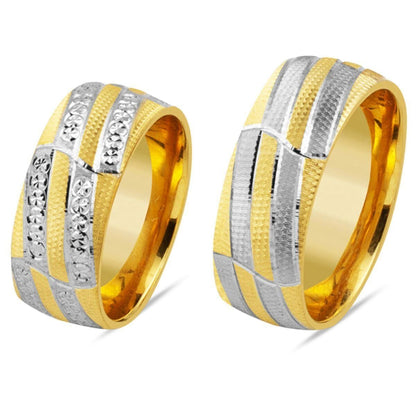 14K Yellow Gold Double Colored Wedding Band Set (8 g)