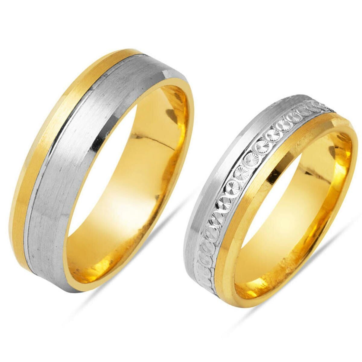 14K Yellow Gold Double Colored Double Wedding Band Set