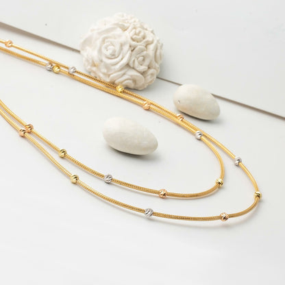 14K Yellow Gold Double Row Gold Bead Jewelry Set