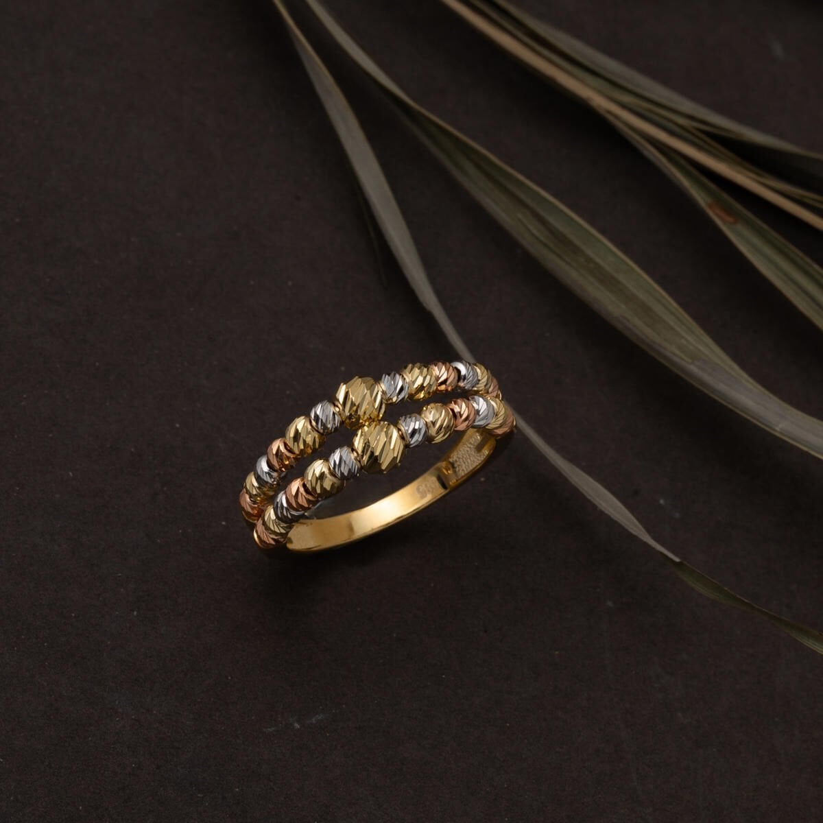 14K Yellow Gold Double Row Italian Gold Bead Ring