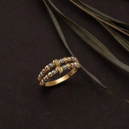 14K Yellow Gold Double Row Italian Gold Bead Ring