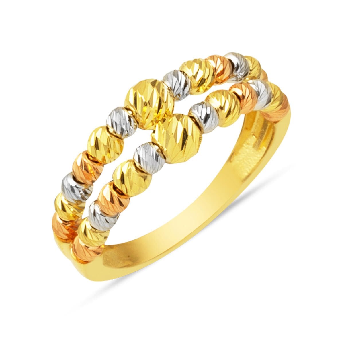14K Yellow Gold Double Row Italian Gold Bead Ring