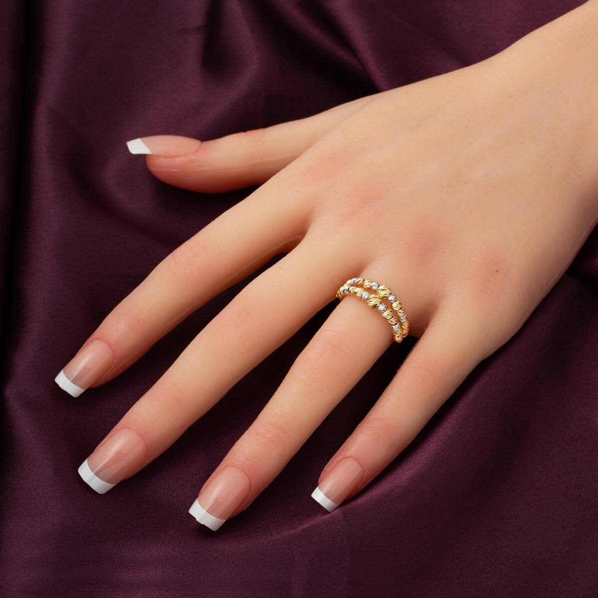 14K Yellow Gold Double Row Italian Gold Bead Ring