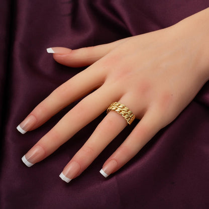 14K Yellow Gold Double Row Curb Chain Ring