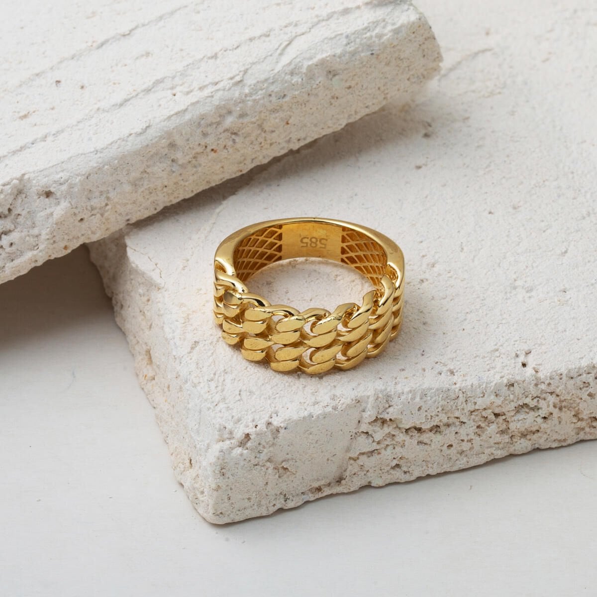 14K Yellow Gold Double Row Curb Chain Ring