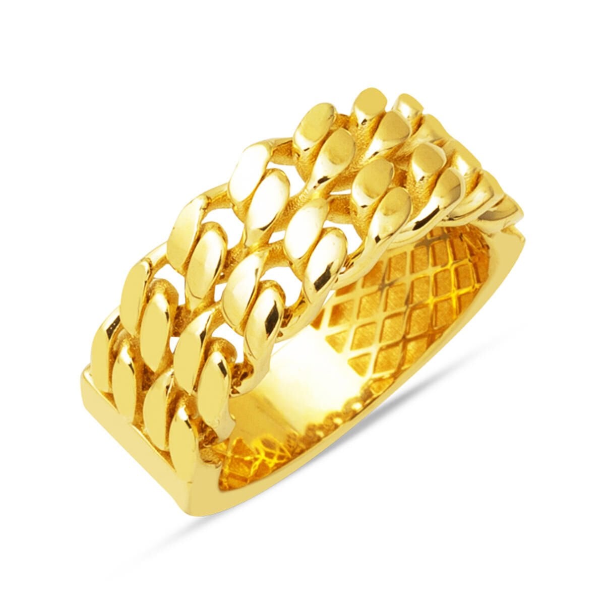 14K Yellow Gold Double Row Curb Chain Ring