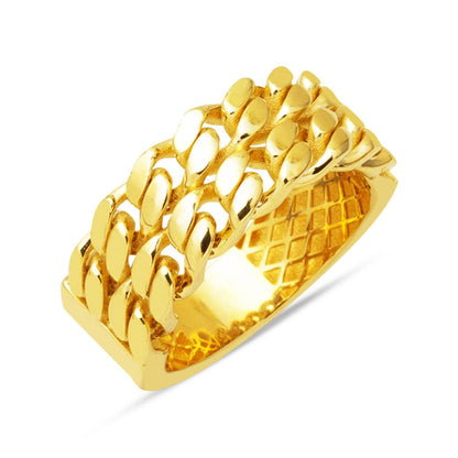 14K Yellow Gold Double Row Curb Chain Ring
