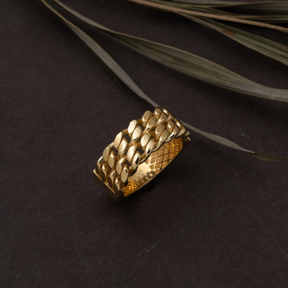 14K Yellow Gold Double Row Curb Chain Ring