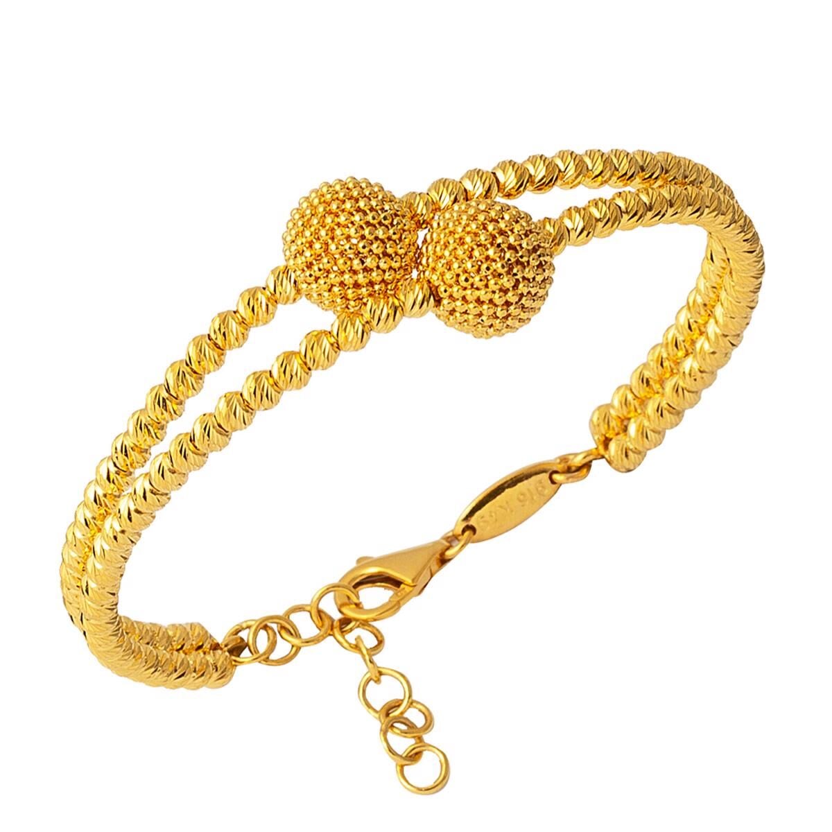 22K Yellow Gold Double Gold Bead Hinged Cuff Bangle