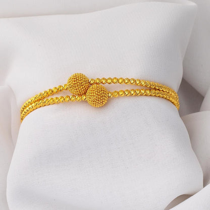 22K Yellow Gold Double Gold Bead Hinged Cuff Bangle