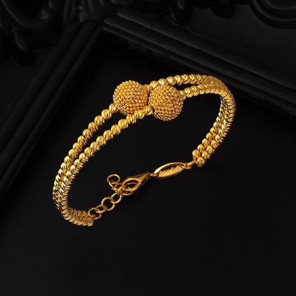 22K Yellow Gold Double Gold Bead Hinged Cuff Bangle