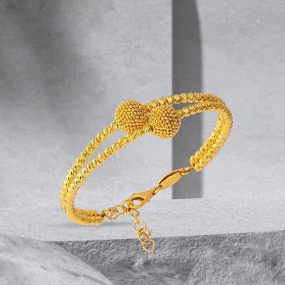 22K Yellow Gold Double Gold Bead Hinged Cuff Bangle