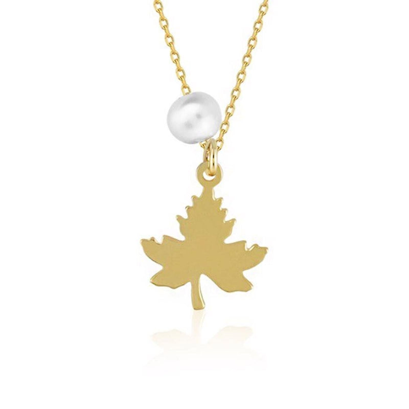 14K White Gold Sycamore Leaf Pearl Necklace