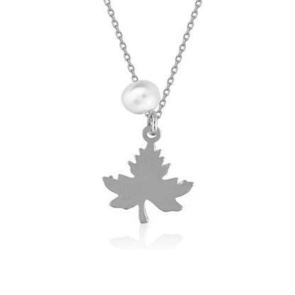 14K White Gold Sycamore Leaf Pearl Necklace (2 g)