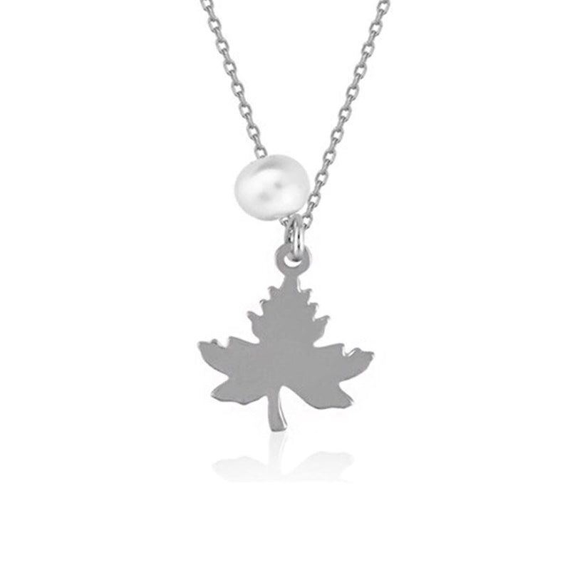 14K White Gold Sycamore Leaf Pearl Necklace (2 g)