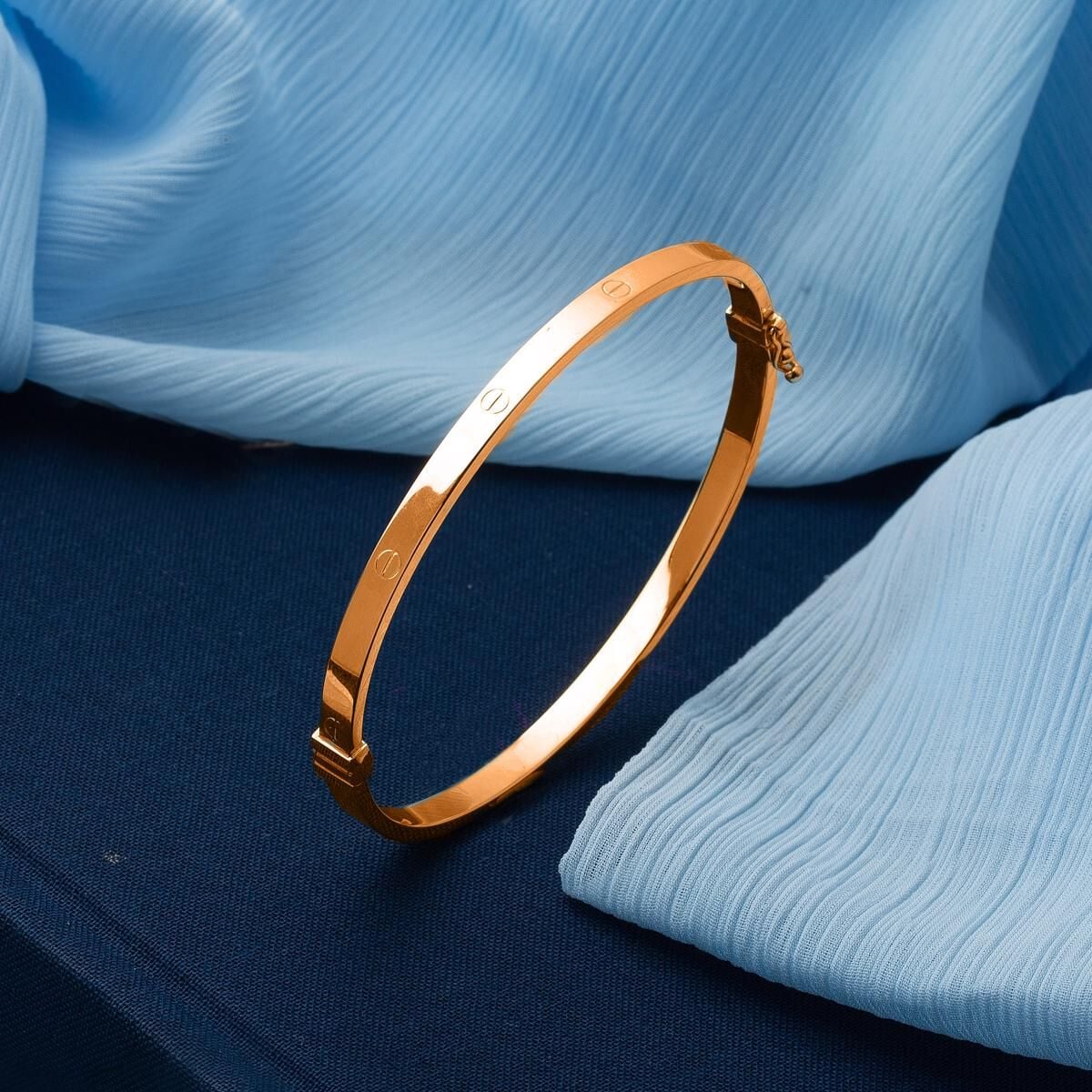 14K Rose Gold Nail Hinged Cuff Bangle