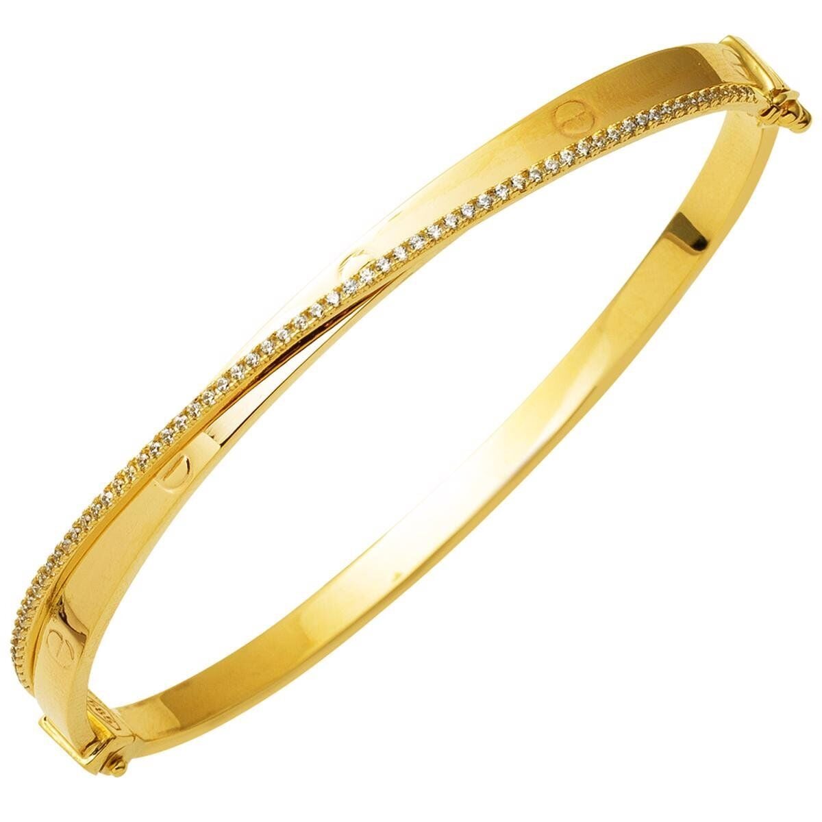 14K Yellow Gold Studded Hinged Cuff Cubic Zirconia Bangle (7.93 g)