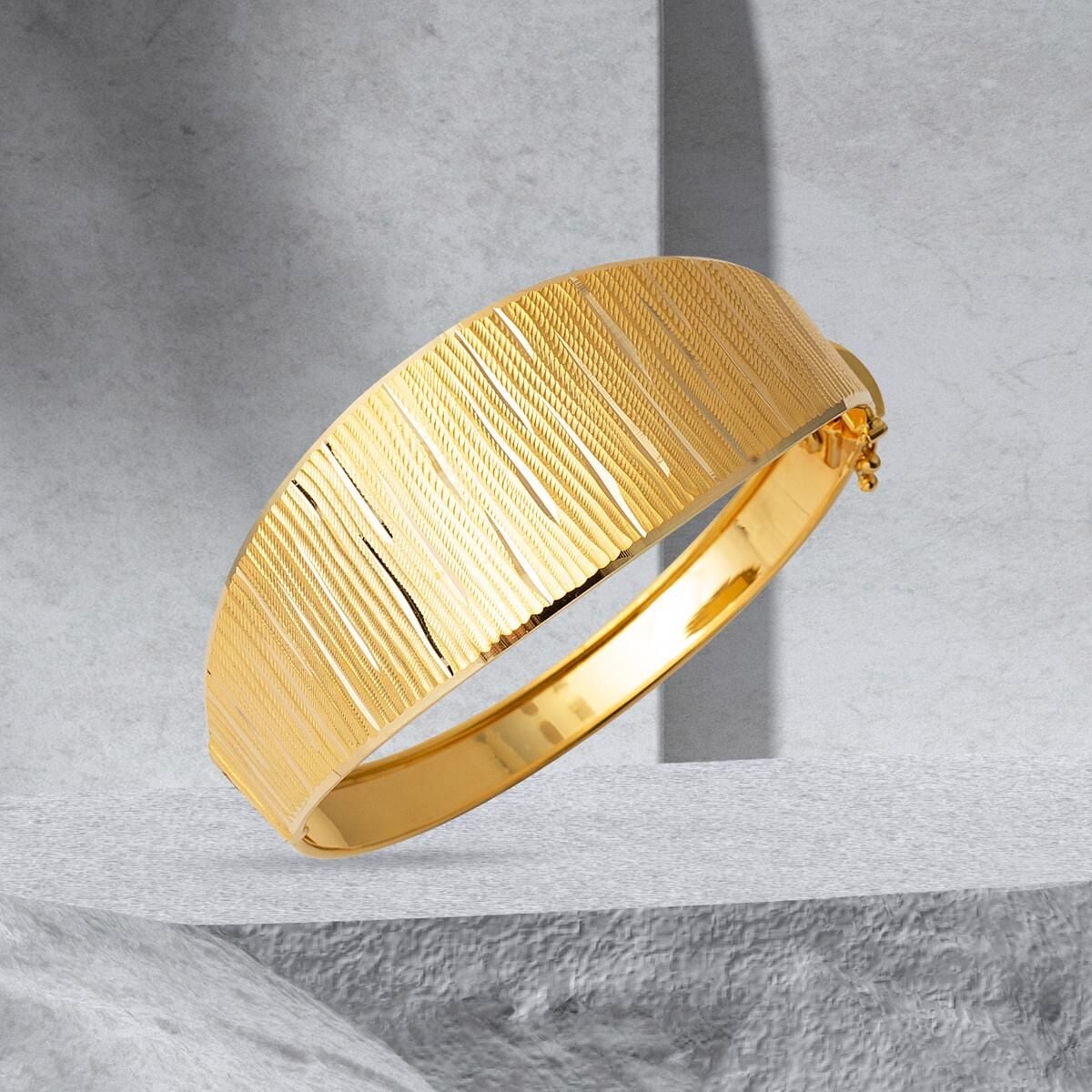 22K Yellow Gold Line Hinged Cuff Bangle