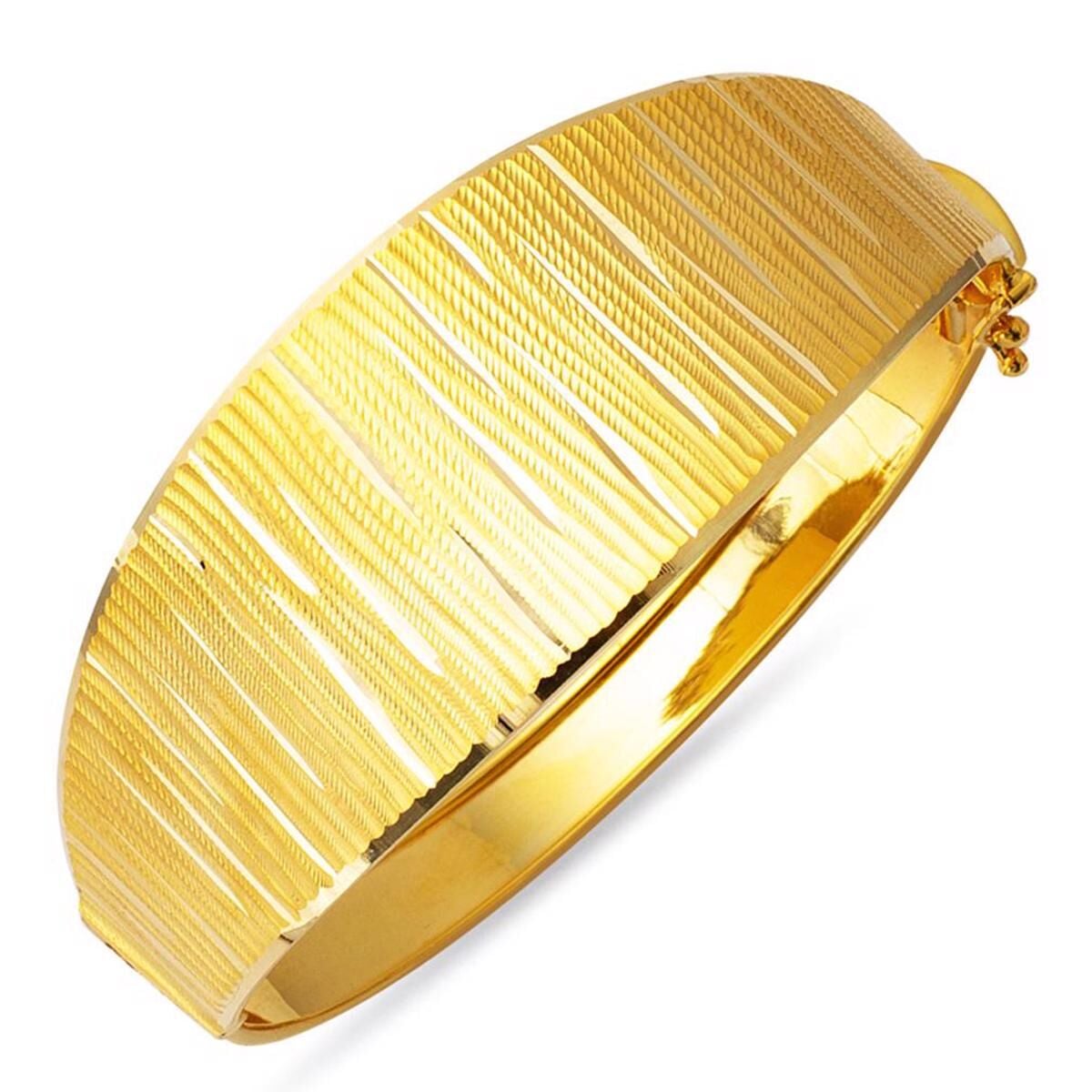 22K Yellow Gold Line Hinged Cuff Bangle