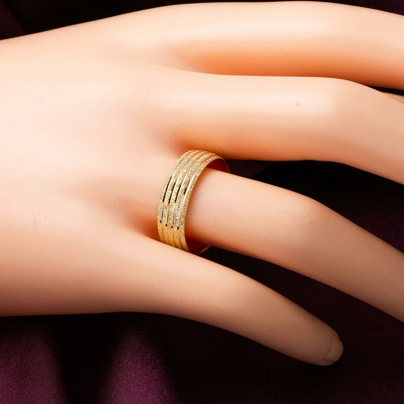 14K Yellow Gold Striped Women's Wedding Band Ring