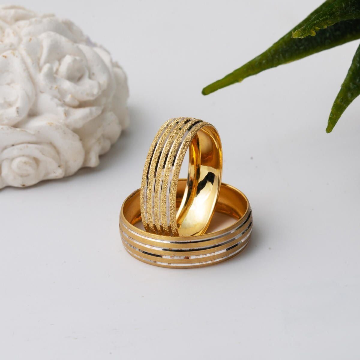 14K Yellow Gold Striped Wedding Band Ring