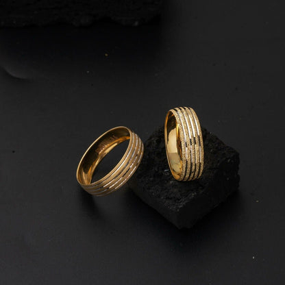 14K Yellow Gold Striped Wedding Band Ring