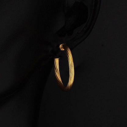 22K Yellow Gold Striped Hoop Earrings 3 cm