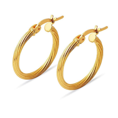 22K Yellow Gold Striped Hoop Earrings 3 cm