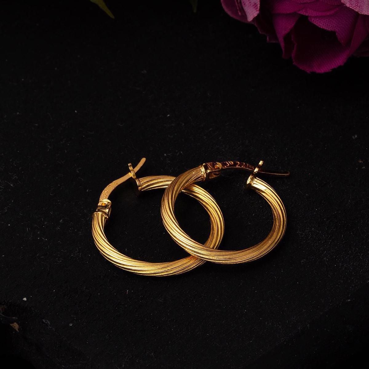22K Yellow Gold Striped Hoop Earrings 3 cm