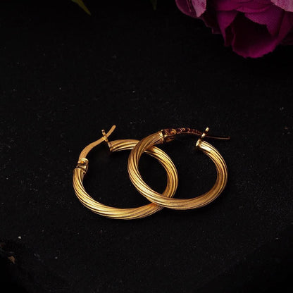 22K Yellow Gold Striped Hoop Earrings 3 cm