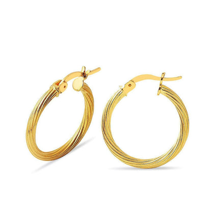 22K Yellow Gold Striped Hoop Earrings 3 cm