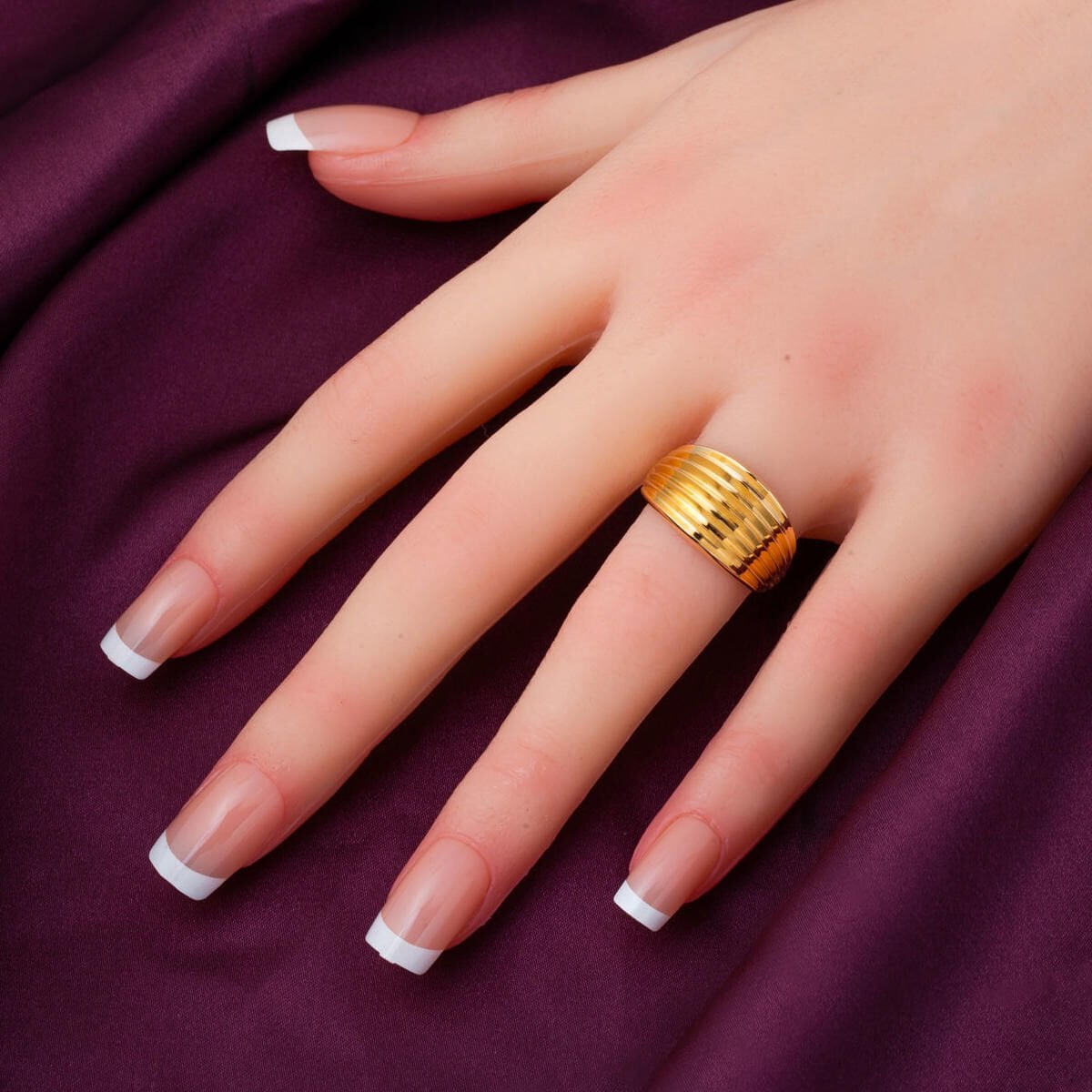 22K Yellow Gold Striped Minimalist Design Ring