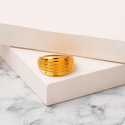22K Yellow Gold Striped Minimalist Design Ring