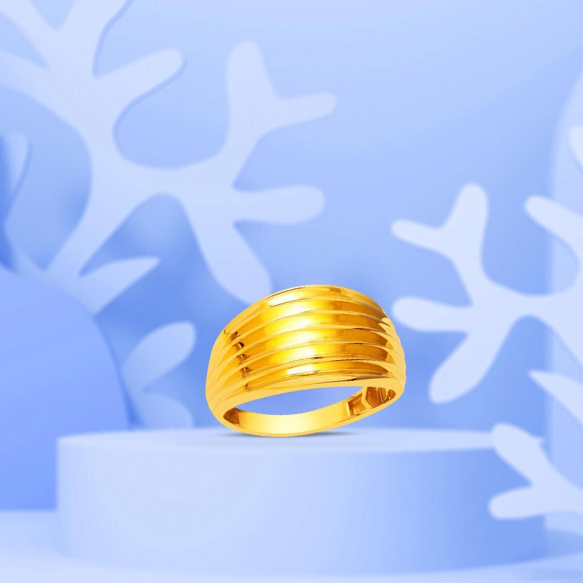 22K Yellow Gold Striped Minimalist Design Ring