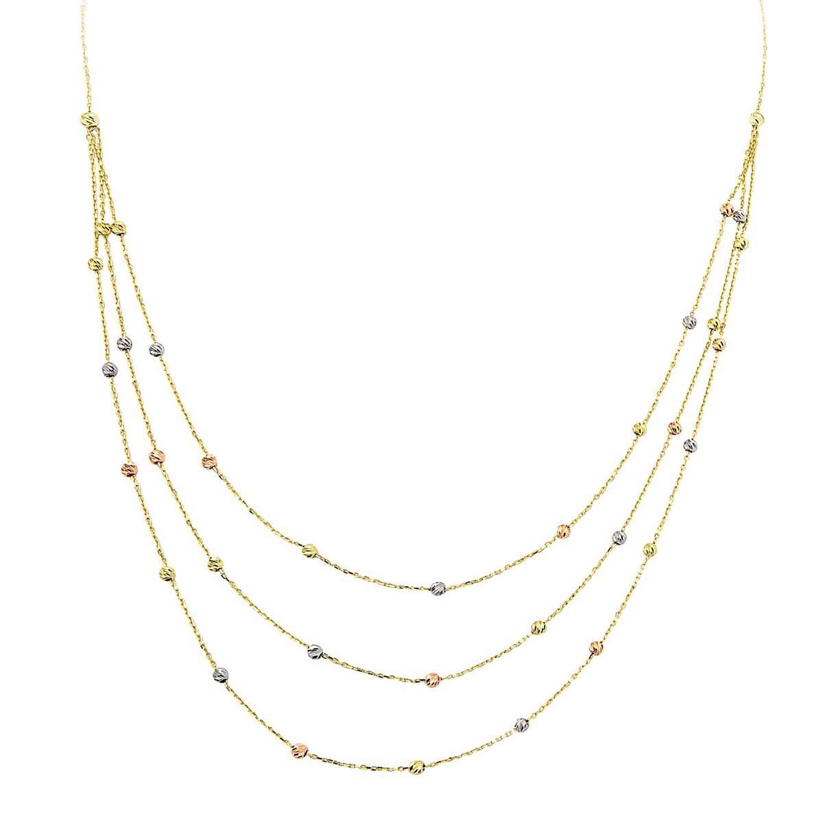 14K Yellow Gold Multi Chain Ball Necklace