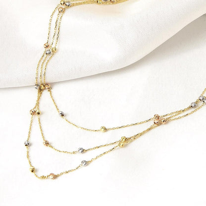 14K Yellow Gold Multi Chain Ball Necklace