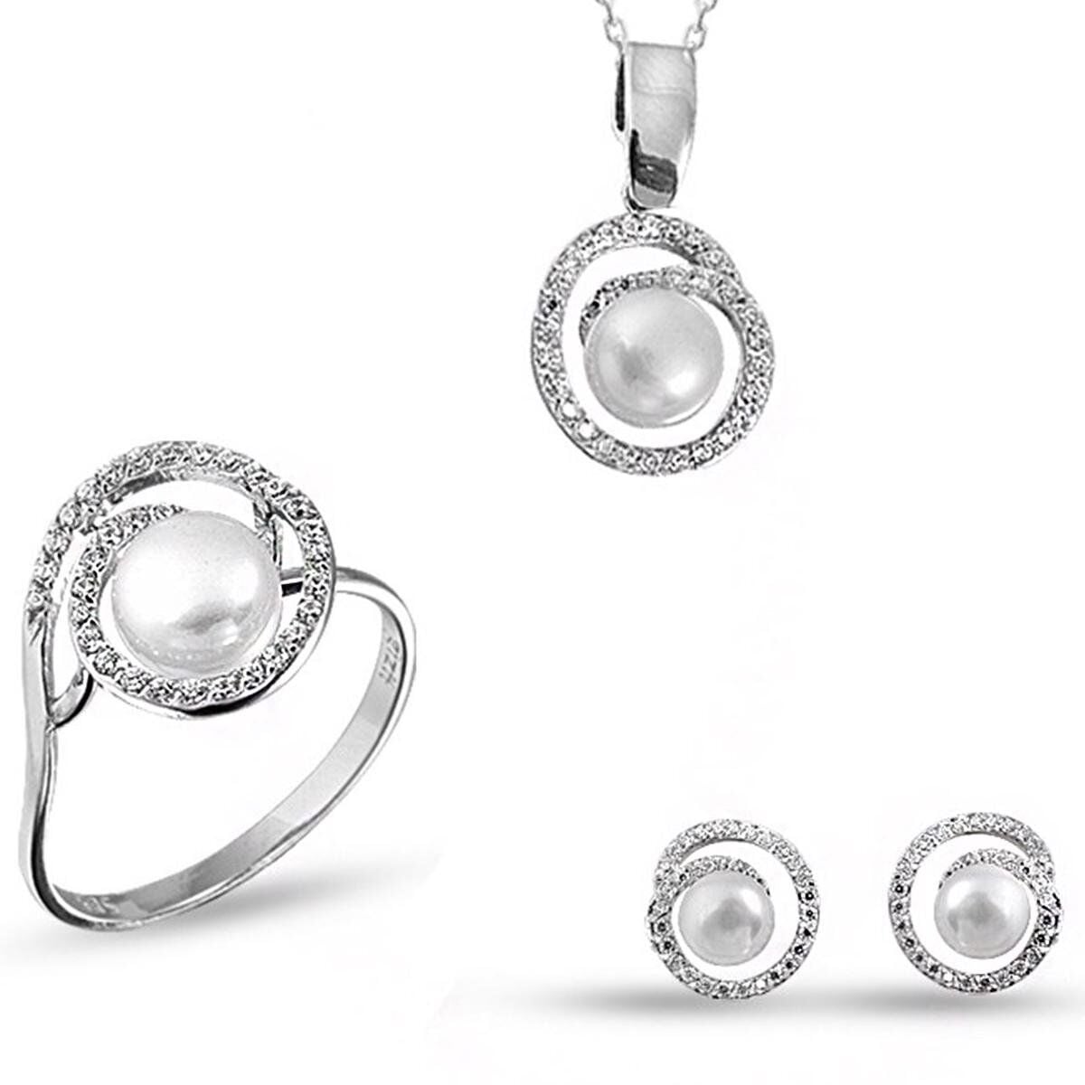 14K White Gold Como Mini Pearl Set