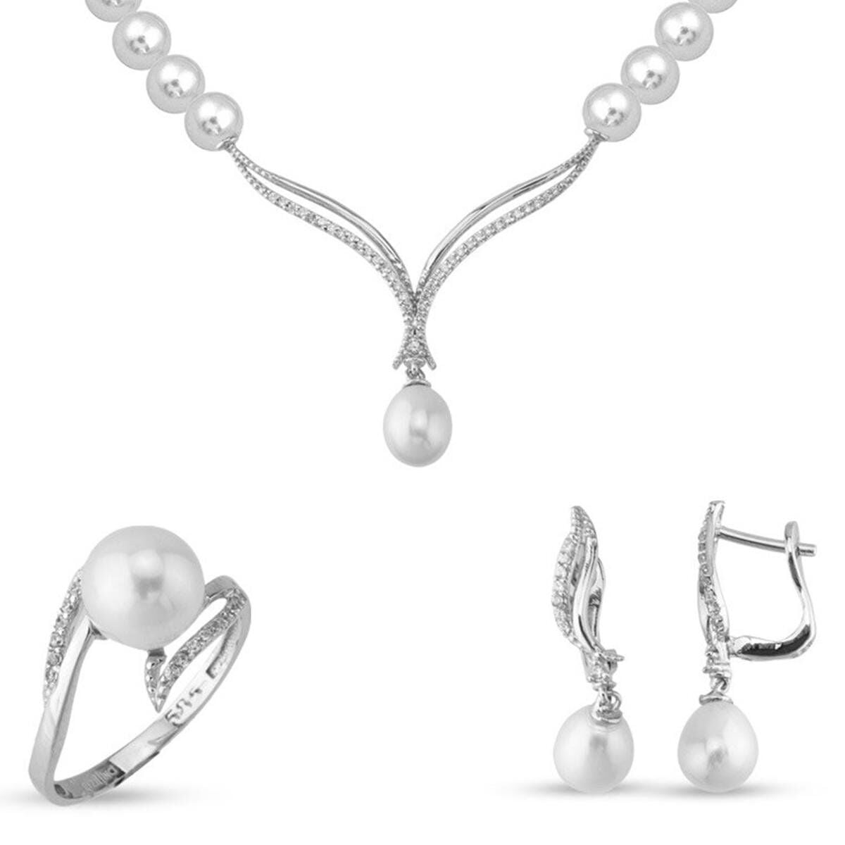 14K White Gold Conte Bridal Pearl Set