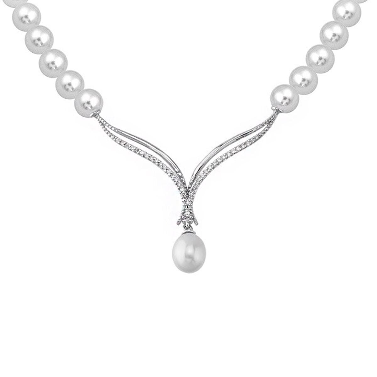 14K White Gold Conte Pearl Collar Necklace