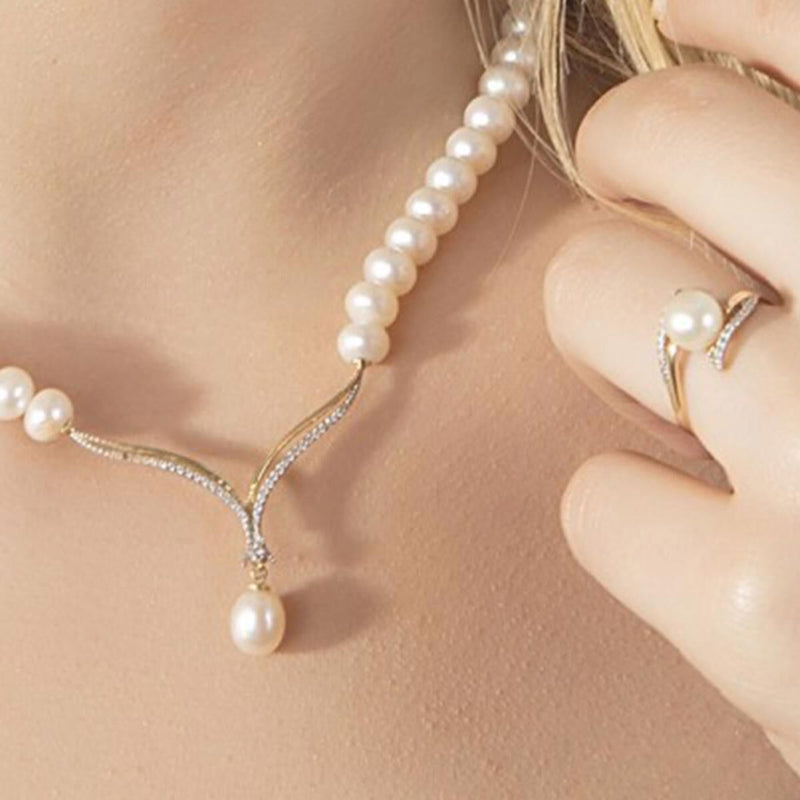 14K White Gold Conte Pearl Collar Necklace