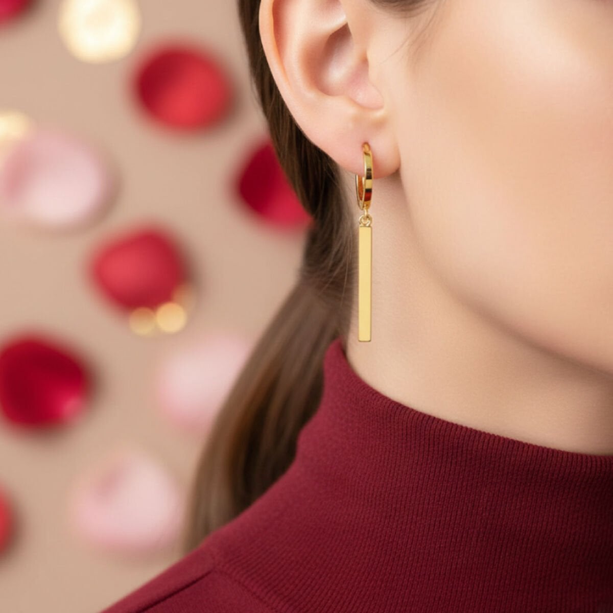 14K Yellow Gold Dangle Bar Earrings