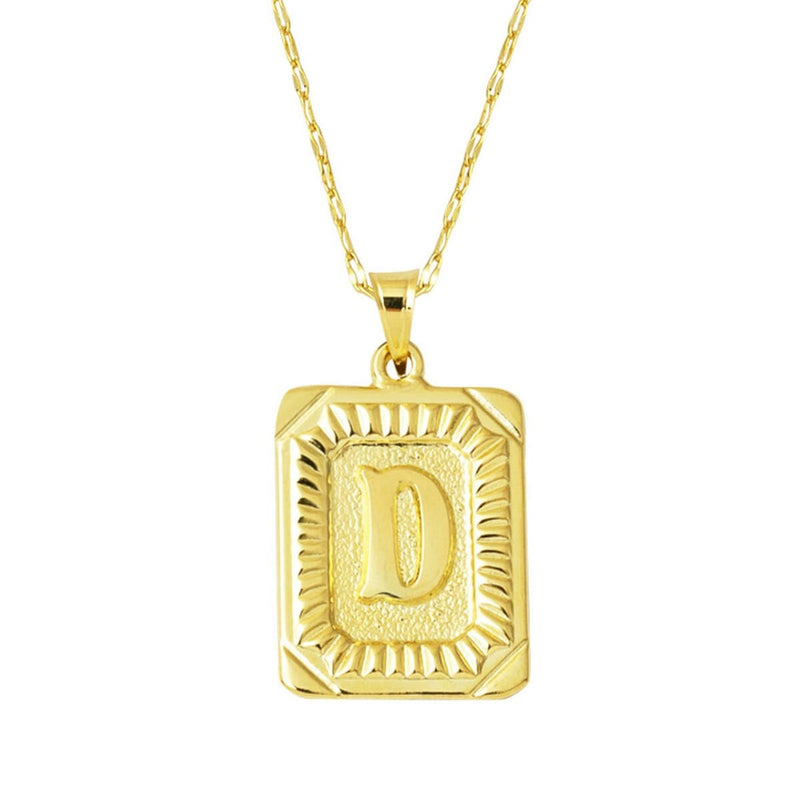 14K Yellow Gold Initial D Square Plate Necklace